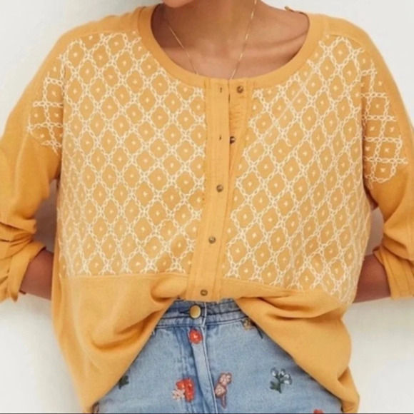 We The Free Tops - We The Free FP Yellow & White Embroidered Oversized Sweatshirt Xsmall Women’s